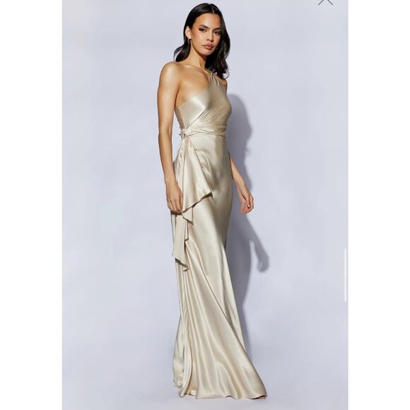 Meshki Calliope One Shoulder Maxi Dress Champagne Bridesmaids Dress - Picture 3 of 7